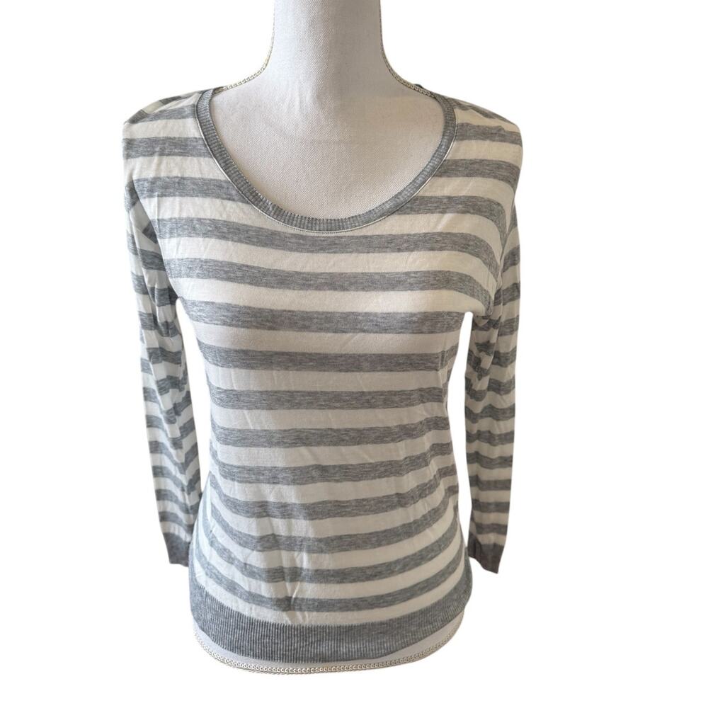 Massimo Dutti Long Sleeve Tissue Top Gray White Stripe XS